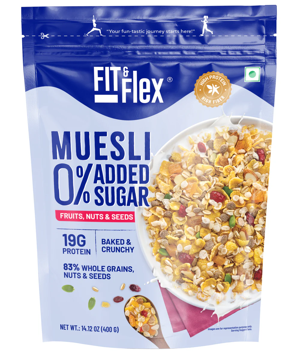 FIT&FLEX MUESLI 0% ADDED SUGAR FRUITS,NUTS & SEEDS 450 GM